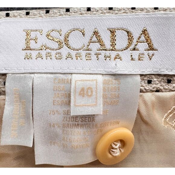 Vintage Escada Pencil Skirt Womens US 10 Cream Micro Dot Silk Blend Quiet Luxury - Picture 9 of 14